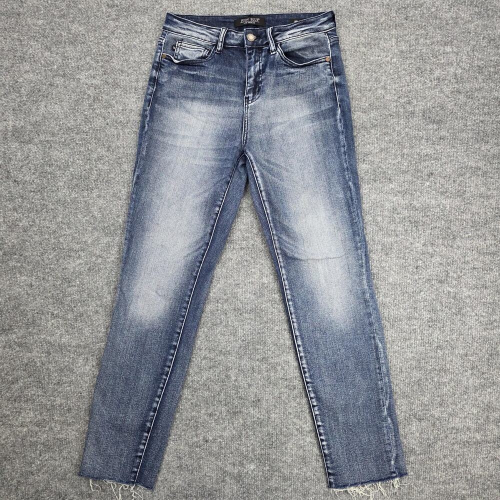 Judy Blue Jeans Womens 5 27 Blue Relaxed Fit Distressed High Rise Raw Hem Denim
